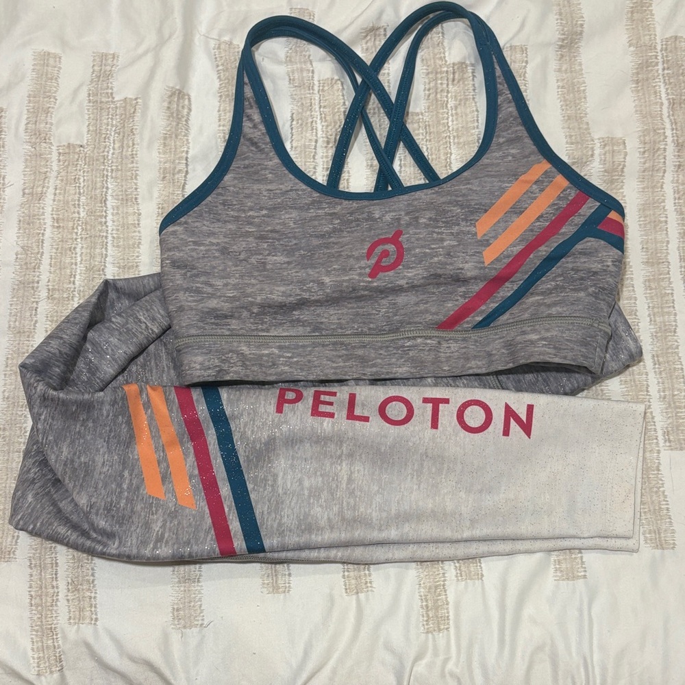 Peloton Heather Gray Activewear Set with Stripes